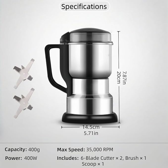 Coffee Grinder Electric, 400W Spice Grinder for Fine Powder, 14oz Large-Capacity Beans Herb Grinders with 304 Stainless Steel Blades, Grain Mills for Home Use