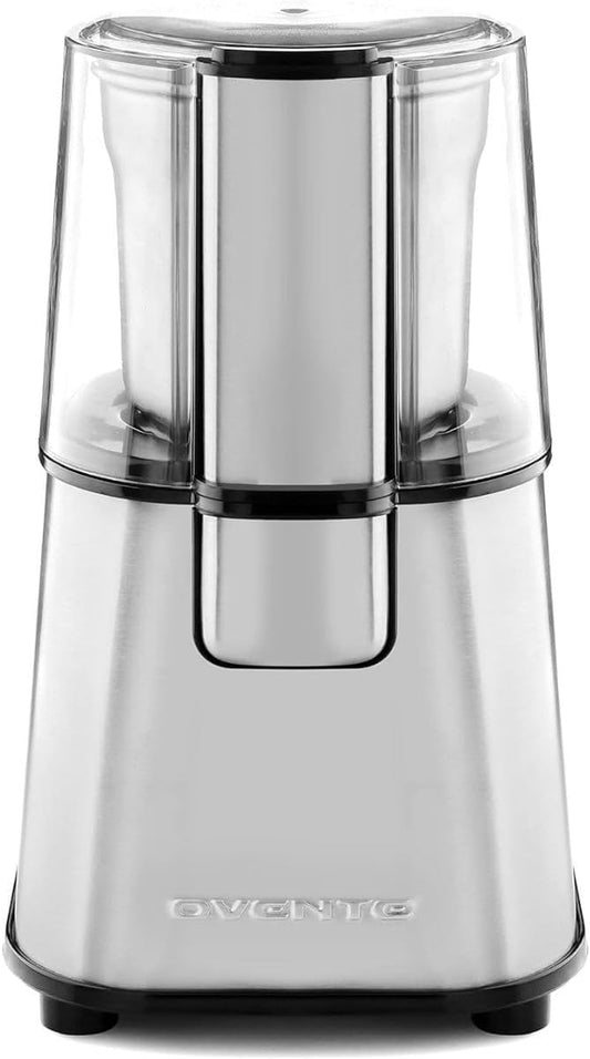 OVENTE Electric Coffee Grinder, 200W Powerful Coffee Bean & Spice Grinder with 2.1 Oz Removable Grinding Bowl, Stainless Steel Blade, Push Power Button, Transparent Lid & Anti-Skid Feet, Silver CG620S