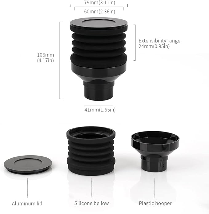 Coffee Grinder Single Dose Hopper Fit Eureka Mignon Grinder 2 in 1 Function Single Dose Hopper with Silicone Bellow Coffee Grinder Cleaning Accessories with Metal Lid Black