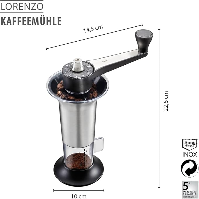 GEFU Handheld Coffee Grinder with Adjustable Ceramic Grinding Gear