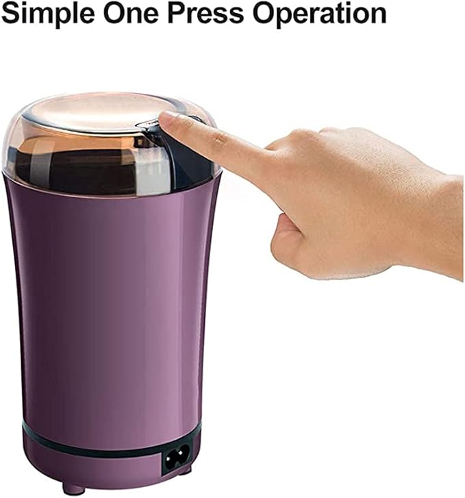 Electric Coffee Grinder, Automatic Coffee Bean Grind Mill with Stainless Blade Portable One-Touch Control Spice Grinder with Clear Lid for Grains, Herbs, Nuts, Salts, 2Oz / 8Cups, Purple