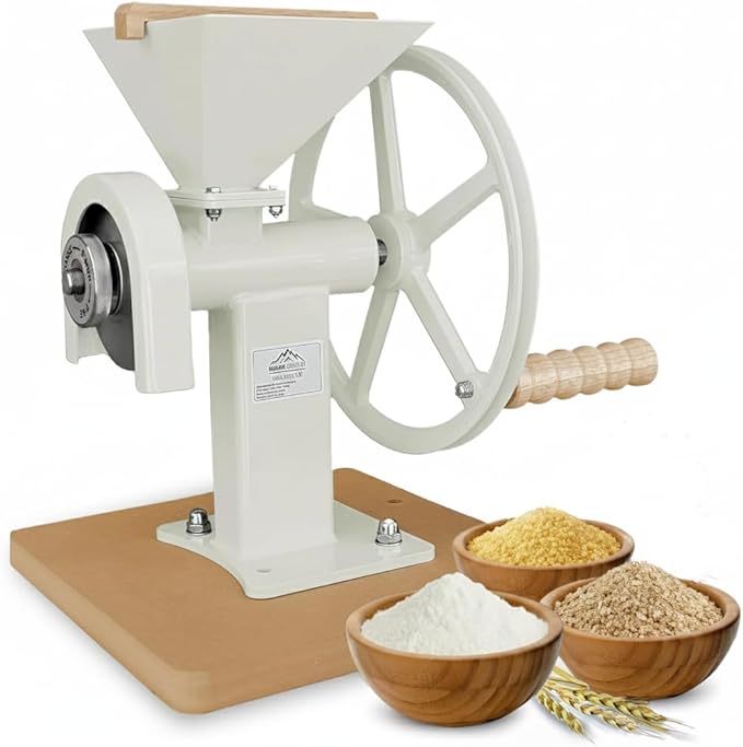Manual Hand Grain Mill White | Heavy-Duty Hand Operated Food Grinder for Wheat, Corn, Oats, Coffee Beans, Rice & Dry Grains | Hand Crank Kitchen Flour Mill for Home, Camping, Survival & Everyday Use