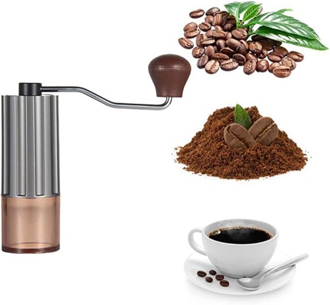 Manual Coffee Grinder, Stainless Steel Conical Burr, High Precision Adjustable Coffee Bean Grinder with Hand, Handheld Portable Grinder for Espresso, Camping, Travel and Home, Black (Grey)