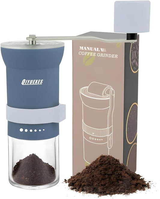 Portable Manual Coffee Grinder with Conical Burr and Adjustable 6 Coarseness Settings, Hand Crank Bean Mill for Camping, Hiking and Travel Use