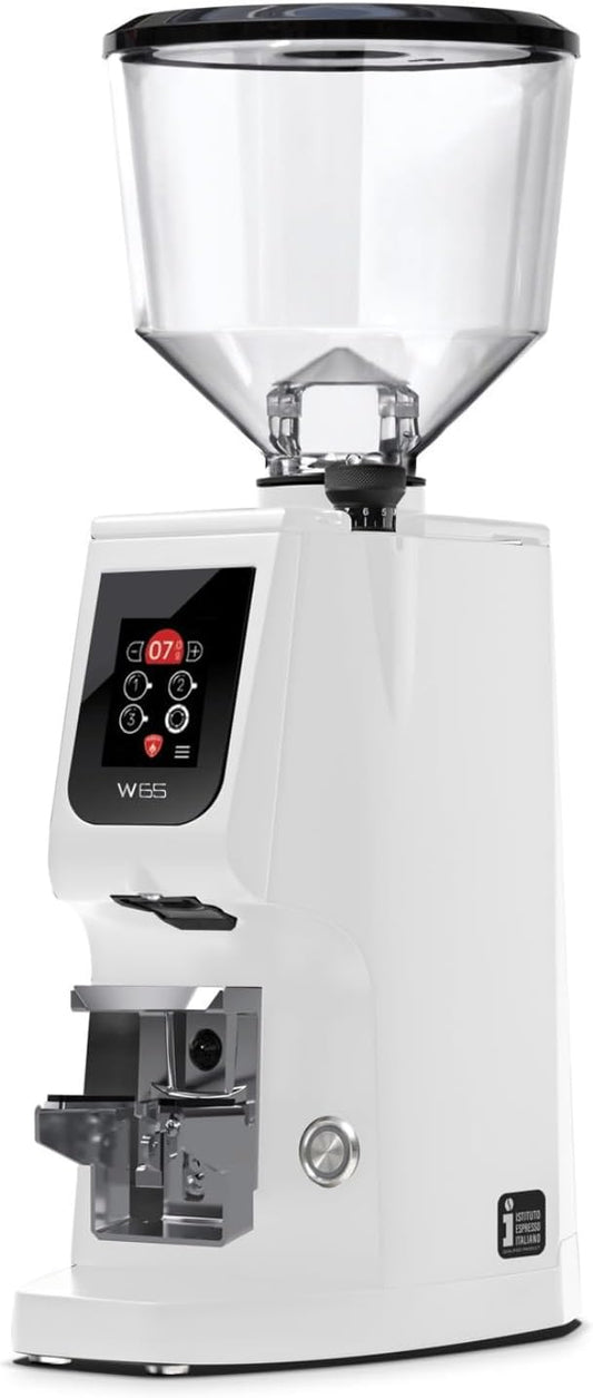 Eureka Atom W65 Grind-by-Weight Espresso Grinder | 65 mm Flat Burrs, Silent Technology, ACE Anti-Static System, Stepless Micrometric Adjustment, Touch Display & Hands-Free Fork