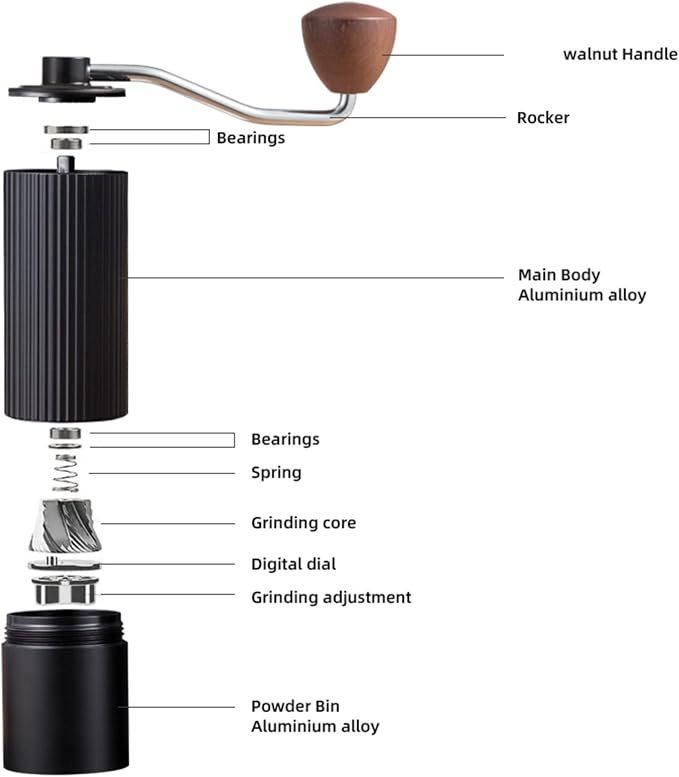 Manual Coffee Grinder – Stainless Steel CNC Conical Burr Hand Grinder, 30g Capacity, Adjustable Coarse-to-Fine Settings, Portable Coffee Mill With Brush (Black)