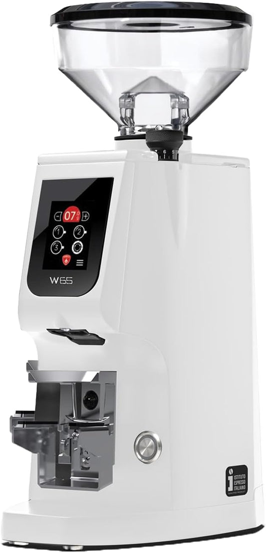 Eureka Atom W65 Grind-by-Weight Espresso Grinder | 65 mm Flat Burrs, Silent Technology, ACE Anti-Static System, Stepless Micrometric Adjustment, Touch Display & Hands-Free Fork