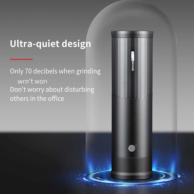Electric Coffee Grinders, Portable Burr Grinder Capacity 50g w/Magnetic Cover,External Adjustable Setting, Aluminum Alloy Body, 800mAh Battery(Stand not Included) (Black)