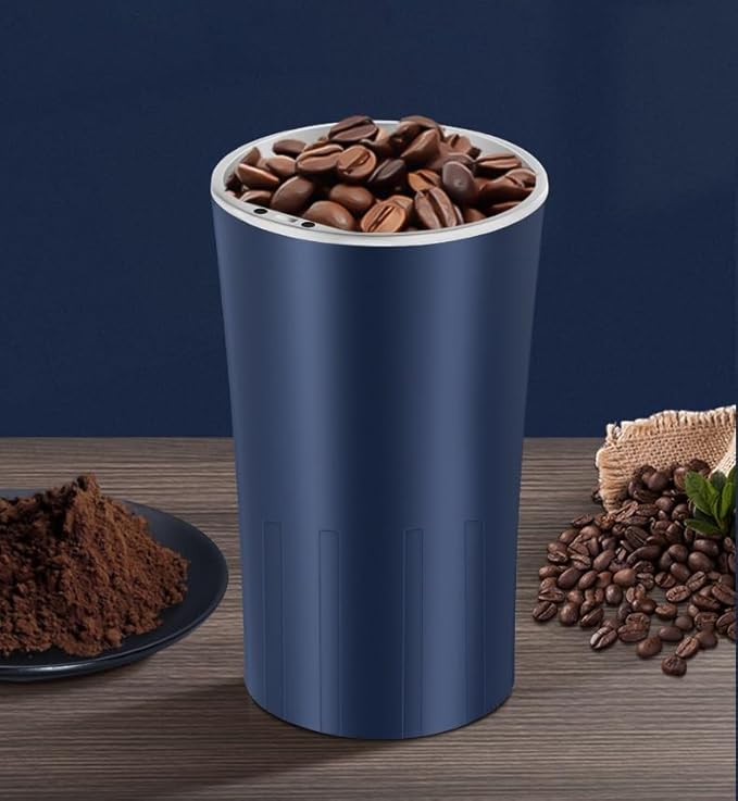 Electric Coffee Grinder, Portable Coffee Bean and Spice Grinder, 300W Powerful, Household Stainless Steel 8-Blade Blade, for Herbs, Spices, Coffee, Nuts, and Seeds (Blue)