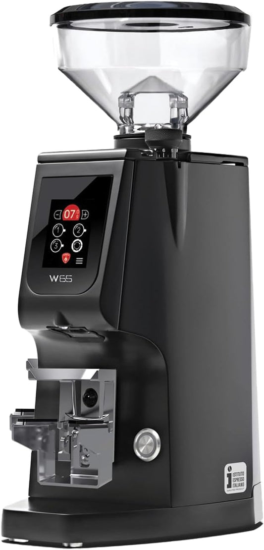 Eureka Atom W65 Grind-by-Weight Espresso Grinder | 65 mm Flat Burrs, Silent Technology, ACE Anti-Static System, Stepless Micrometric Adjustment, Touch Display & Hands-Free Fork