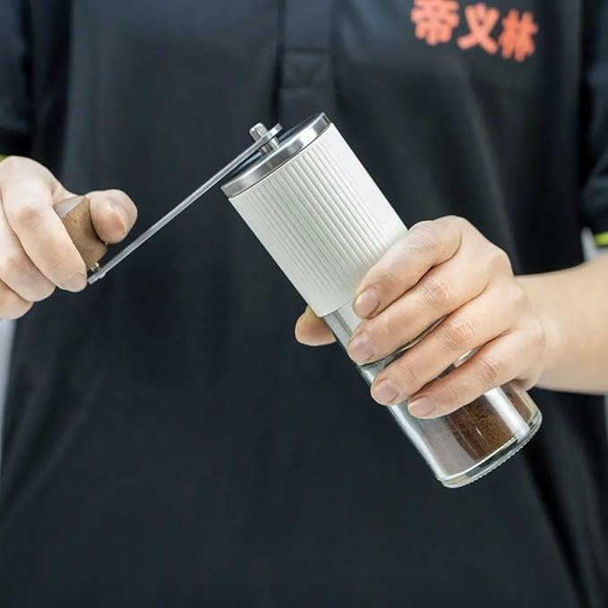 Manual Coffee Grinder, Stainless Steel Hand Coffee Bean Grinder with Glass Jar, Ceramic Conical Burr & Dual Bearings, Adjustable Coarseness, Portable 100 ml Capacity