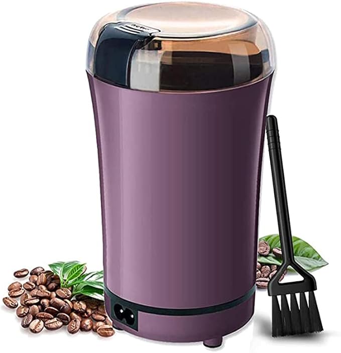Electric Coffee Grinder, Automatic Coffee Bean Grind Mill with Stainless Blade Portable One-Touch Control Spice Grinder with Clear Lid for Grains, Herbs, Nuts, Salts, 2Oz / 8Cups, Purple