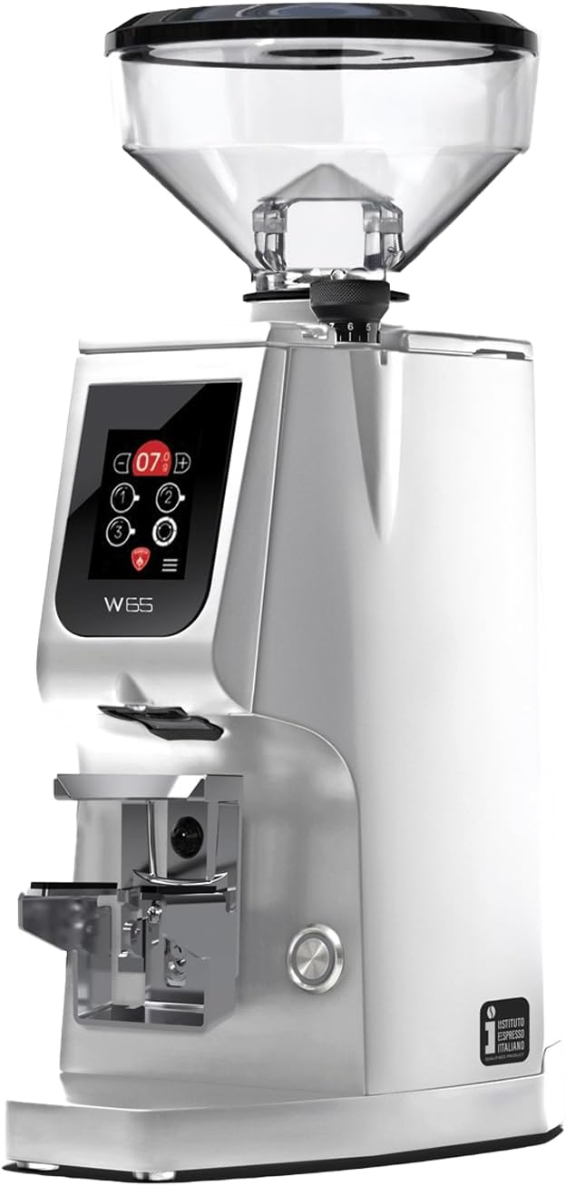 Eureka Atom W65 Grind-by-Weight Espresso Grinder | 65 mm Flat Burrs, Silent Technology, ACE Anti-Static System, Stepless Micrometric Adjustment, Touch Display & Hands-Free Fork