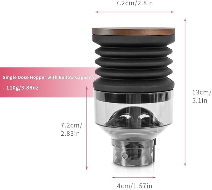 Single Dose Hopper Compatible with Eureka Mignon Espresso Coffee Grinder Silicone Bellow for Blow Out Residual Coffee Grounds (Heighten Hopper)