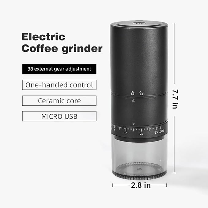 Portable Electric Coffee Grinder with 38 Adjustable Grind Settings – USB Rechargeable Stainless Steel Conical Burr, Coffee Bean Grinder for Espresso, French Press, Travel, Camping, Home & Office Use