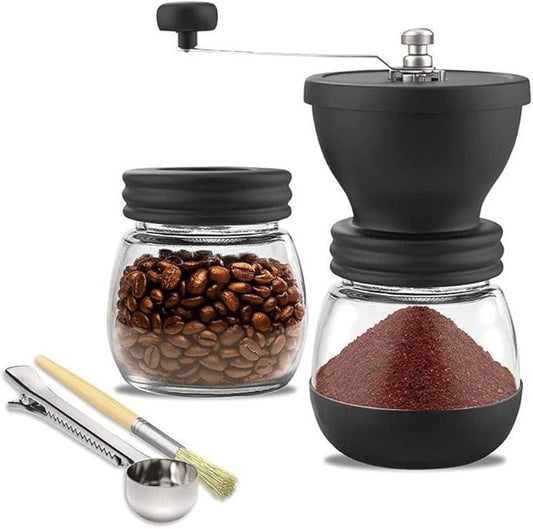 1pc Hand Grinding Coffee Machine Manual Small Grinder for Coffee Beans - Perfect for Home Use with wooden brush and stainless steel spoon