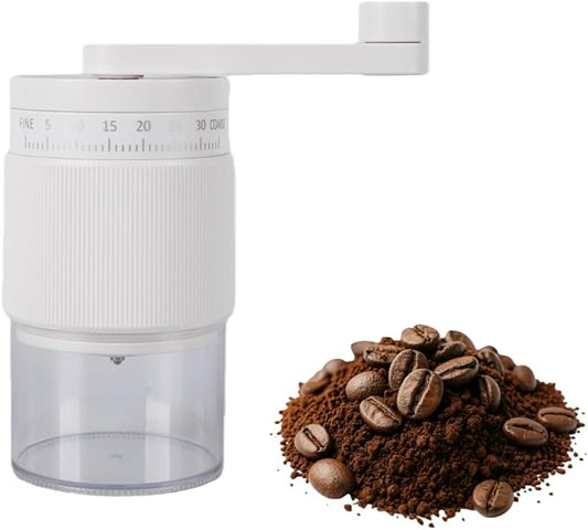 Manual Coffee Grinder - 95 Ceramic Burr, Adjustable Coarse to Fine, 30g Beans & 80ml Powder, Detachable Handle for Espresso, French Press, Camping (white2)
