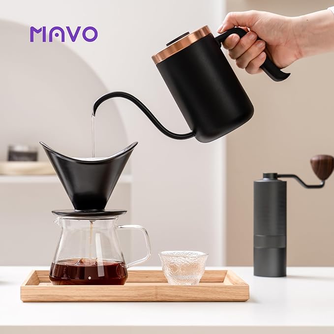 Pour Over Coffee Maker Set, 12 in 1 Set Box, Manual Coffee Grinder, Ceramic Pour Over Coffee Dripper with Tray, Pour Over Kettle, Glass Servers, Paper Filter, Coffee Cup, White