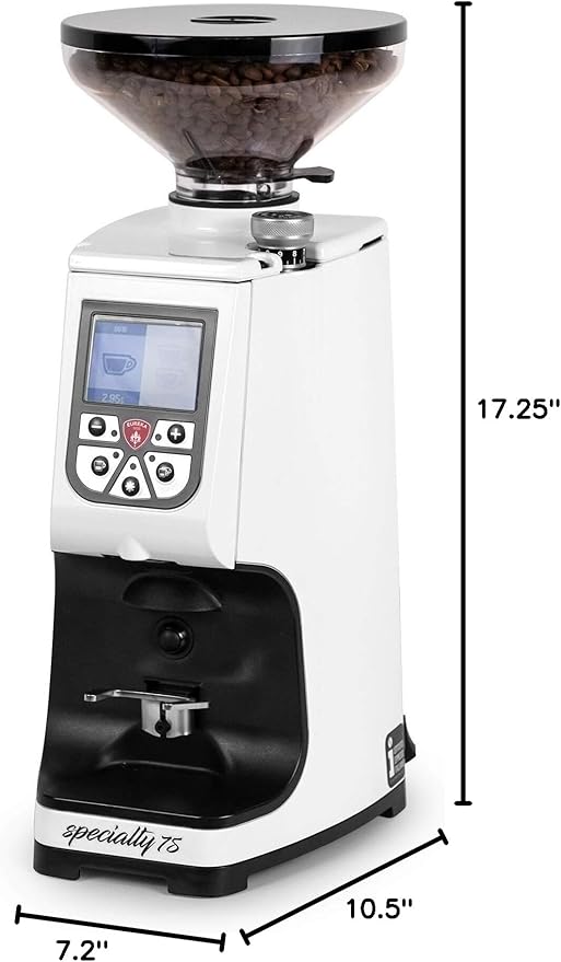 Eureka Atom Specialty 75 Commercial Espresso Grinder - Short Hopper | 75mm Flat Burrs | Silent Technology | Timed Dosing | Stepless | (White)