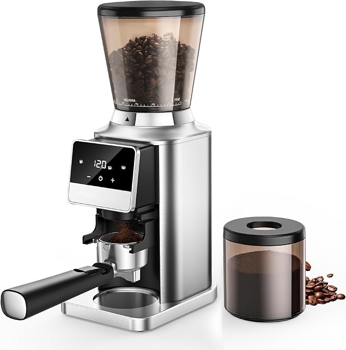 Burr Coffee Grinder, Keenstar Conical Coffee Bean Grinder with 34 Grind Settings for Home Use, Precision Timer, Touchscreen, Anti-static, Stainless Steel, Easy to Clean with Brush