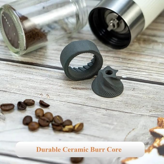 Manual Coffee Grinder, Stainless Steel Hand Coffee Bean Grinder with Glass Jar, Ceramic Conical Burr & Dual Bearings, Adjustable Coarseness, Portable 100 ml Capacity