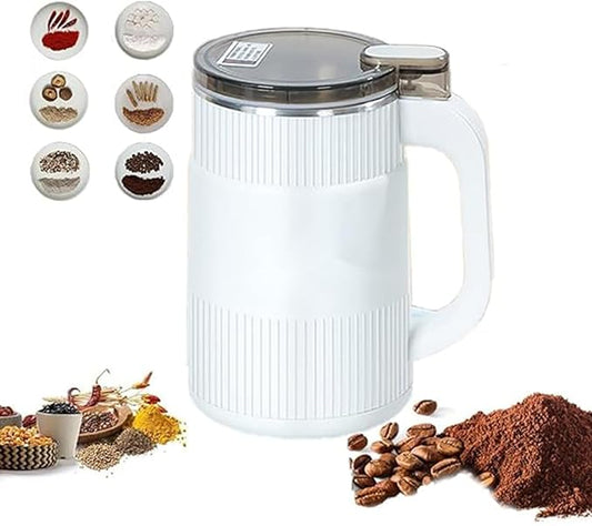 Household Small Powder Grinding Machine, Grain mills, Herb Grinder, Spice Grinder, Electric Coffee Grinder, Multifunctional Grinding Machine with 304 Stainless Steel Blade (White)