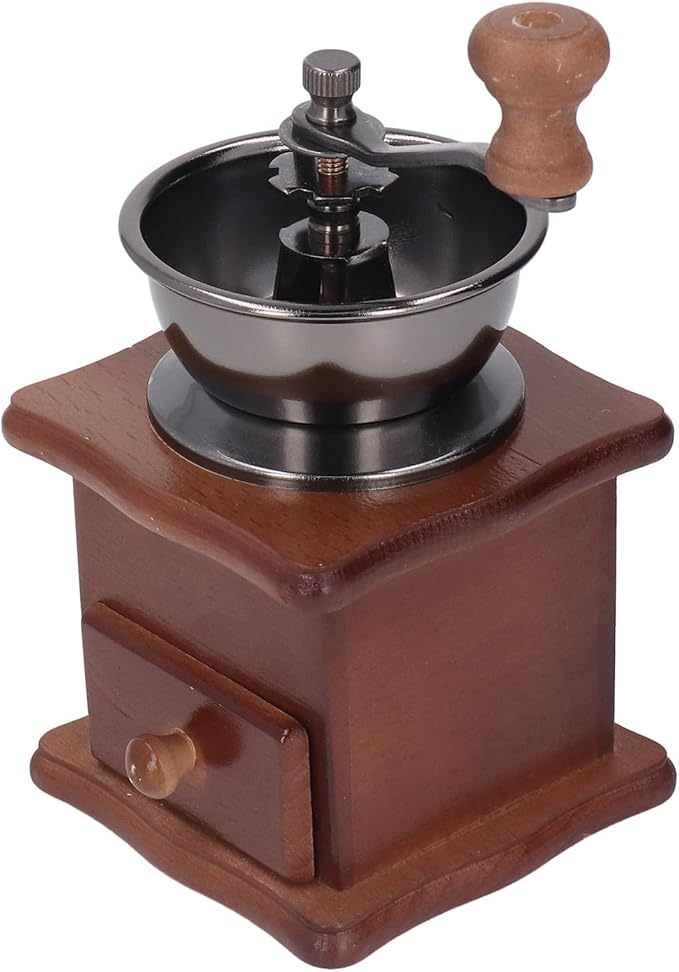 Oumefar Manual Coffee Mill, Easy To Operate Manual Coffee Grinder Retro Wood Base Stainless Steel Core Adjustable for Home