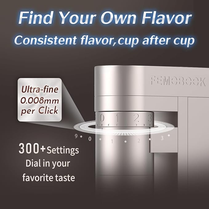 Femobook-A5 Electric Burr Coffee Grinder Battery Version, Cordless USB Rechargeable Single Dose Grinder with Replaceable Batteries, 53mm Stainless Steel Conical Burr, for Espresso & Pour Over, Gold