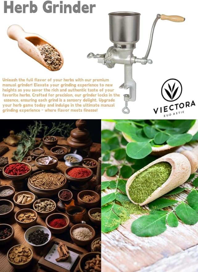 High Hopper Manual Coffee Grinder, Hand Crank Mill for Grains, Corn, Wheat & Spices - Adjustable Coarseness Settings, Cast Iron Construction, Large Capacity, Easy to Clean