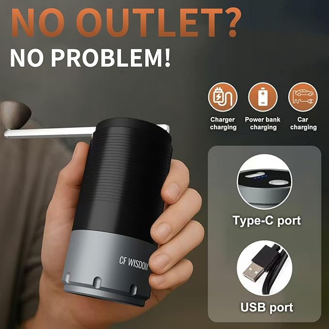 Portable Electric Coffee Grinder, Conical Burr Coffee Grinder – Dual Mode Manual & Electric Grinder Manual with Adjustable Grind Settings, Hand Bean Grinder for RV, Hiking, Office