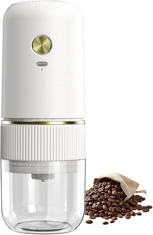 Electric Coffee Grinder Rechargeable Mini Coffee Grinder Adjustable Coarse to Fine for Coffee Beans, Spices, Herbs, Portable for Travel, Camping (white)