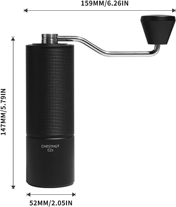 TIMEMORE Chestnut C2S Manual Coffee Grinder Stainless Steel S2C Conical Burr Coffee Grinder, Capacity 25g Hand Coffee Bean Grinder, Double Bearing Positioning, Black