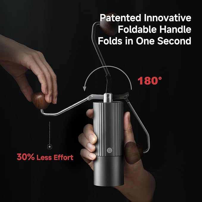 zeroHero Z3 X-FOLD Folding Hand Grinder Titanium-Coated Stainless Steel Conical Burr, 25g-30g Capacity, for Espresso, French Press & Pour Over