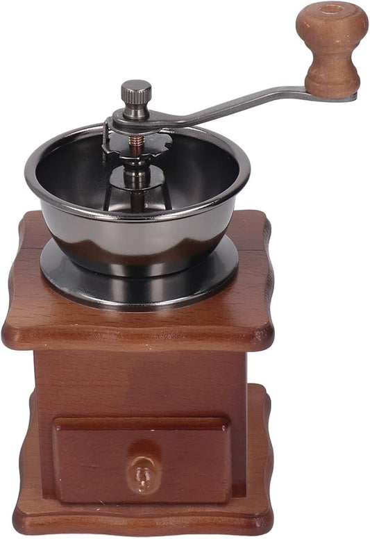 Oumefar Manual Coffee Mill, Easy To Operate Manual Coffee Grinder Retro Wood Base Stainless Steel Core Adjustable for Home