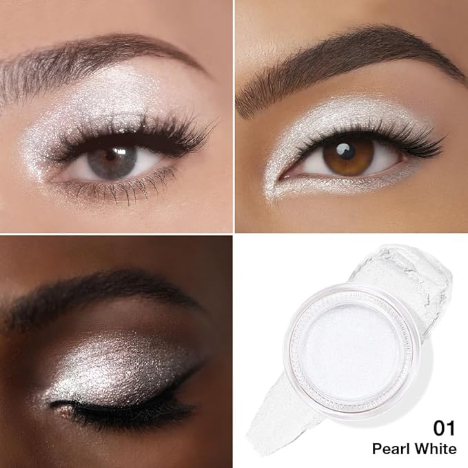 Cream Glitter Pearl White Shimmer Metallic Eyeshadow Palette Makeup, Natural Single Mini Instant Holographic Eyeshadow For Older Women, Sombras Crema Para Ojos,Talc,Paraben&Cruelty Free, P01