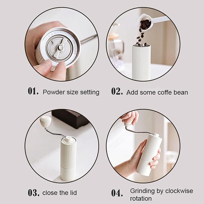 Manual Coffee Grinder– Stainless Steel CNC Conical Burr Hand Grinder, 30g Capacity, Adjustable Coarse-to-Fine Settings, Portable Coffee Mill With Brush (White)
