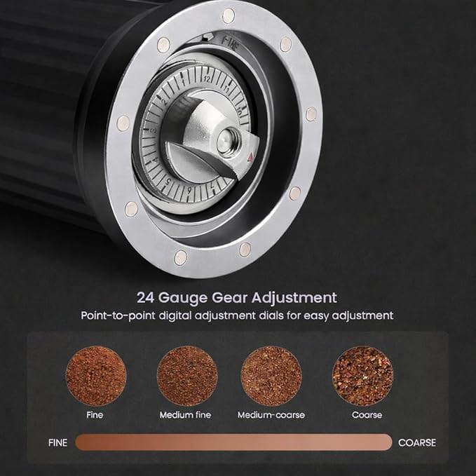 Manual Coffee Grinder with 7-Star Stainless Steel Burr, 36 Adjustable Grind Settings, Foldable Handle, Portable Hand Espresso Grinder, Non-Slip Grip, Durable Body, 30g Capacity (Gray)