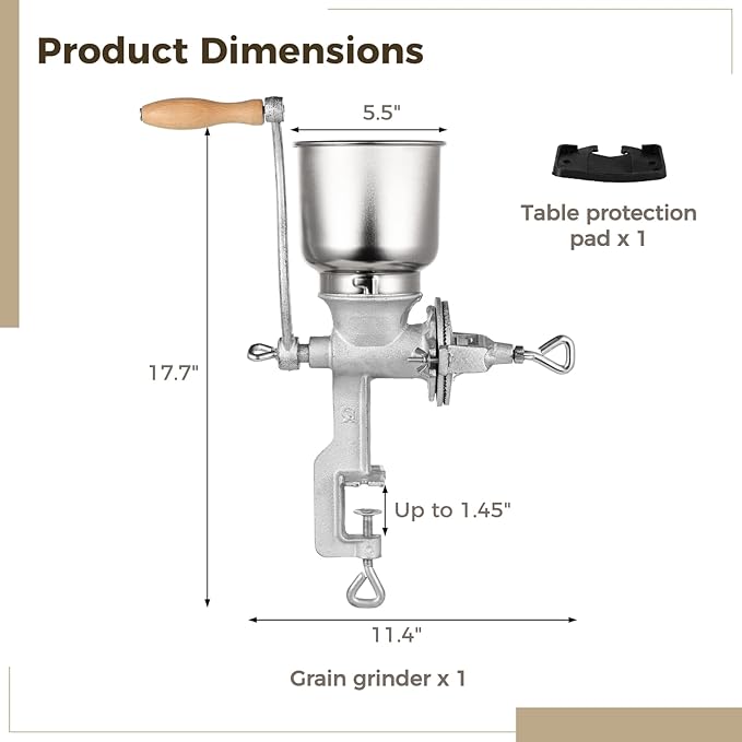 High Hopper Corn Grinder,Cast Iron Grain Grinder Manual Coffee Grinder,Mill-Heavy Duty Hand Grinder with Large Hopper for Barley Wheat Berries Coffee Chickpeas Pepper Dried Beans,Corn and Flours