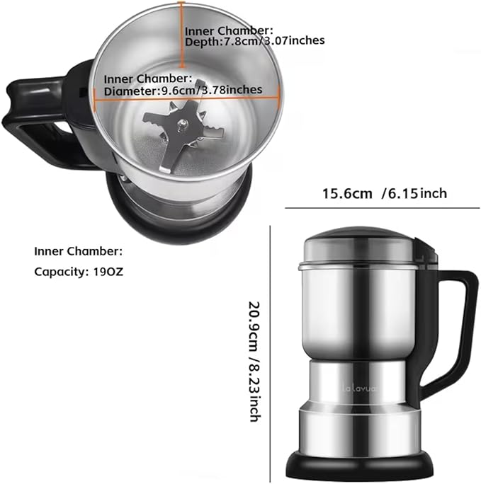 Lalayuan Electric Coffee Grinder, Stainless Steel, One-Button Operation, Spice and Coffee Bean Grinder