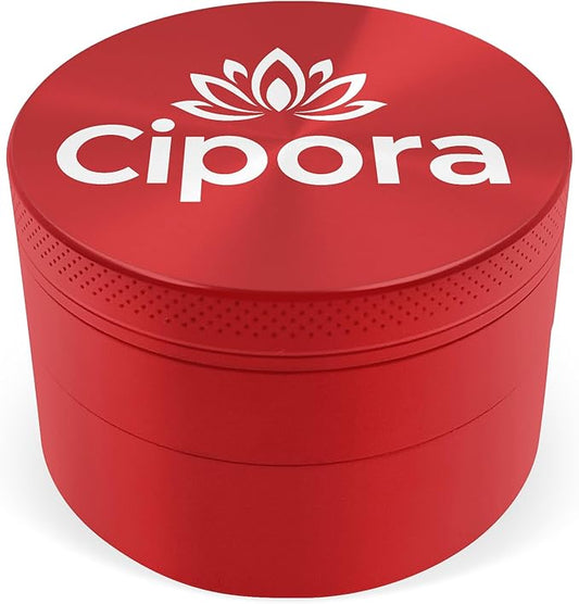 2.5" Manual 3-Piece Zinc Grinder with Large Bottom Chamber (Red)