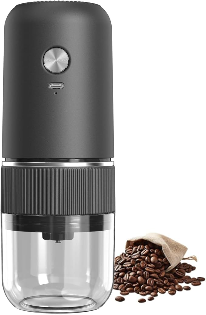 Electric Coffee Grinder Rechargeable Mini Coffee Grinder Adjustable Coarse to Fine for Coffee Beans, Spices, Herbs, Portable for Travel, Camping (black)