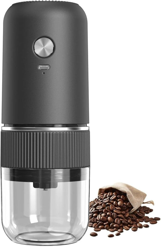 Electric Coffee Grinder Rechargeable Mini Coffee Grinder Adjustable Coarse to Fine for Coffee Beans, Spices, Herbs, Portable for Travel, Camping (black)