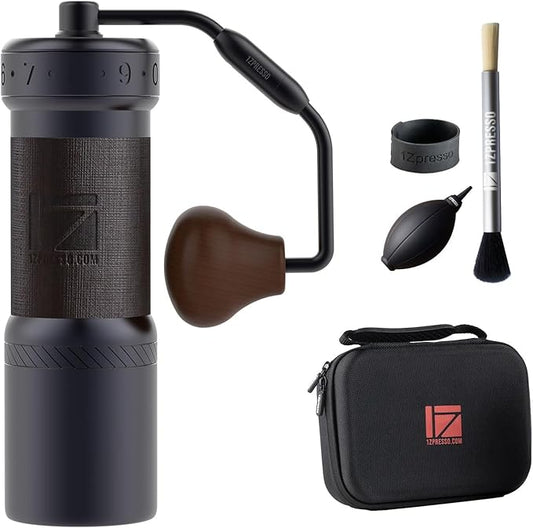 1Zpresso K-Ultra Manual Coffee Grinder Iron Gray with Carrying Case, Assembly Consistency Grind Stainless Steel Conical Burr, Foldable Handle, Numerical External Adjustable Setting, All-Round Grinder