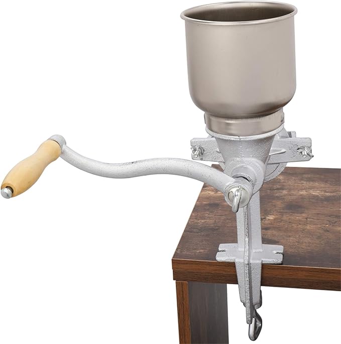 Hand Crank Manual Grain Grinder Portable Table Clamp Maker Hand Corn Mill for Wheat Grains coffee Nut Mill Tall.Silver