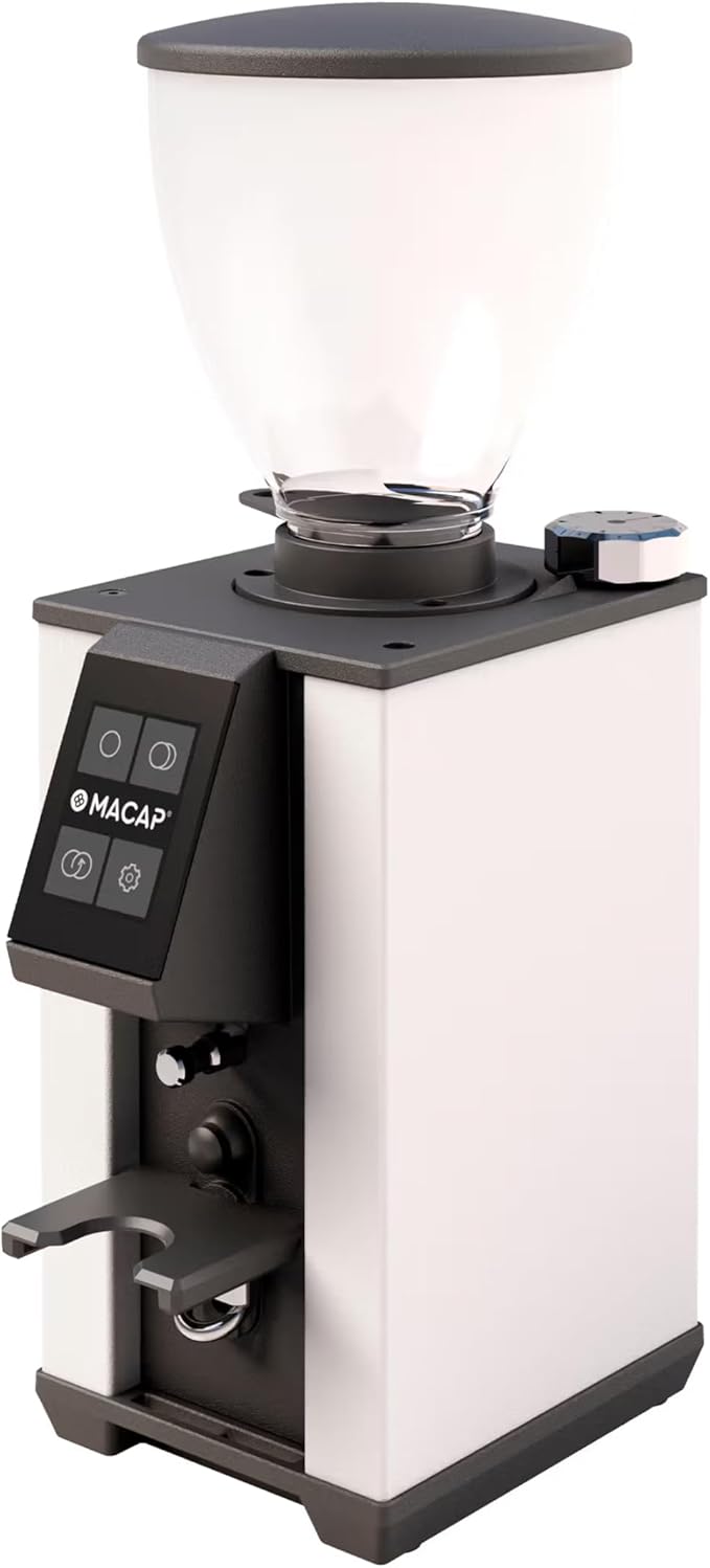LEO 55 Touch Burr Coffee Grinder, White – 55mm Flat Burrs, Compact & Quiet, Stepless Micrometric Adjustment, Precision Grinding, Home Espresso Machine Compatible, Touch Screen