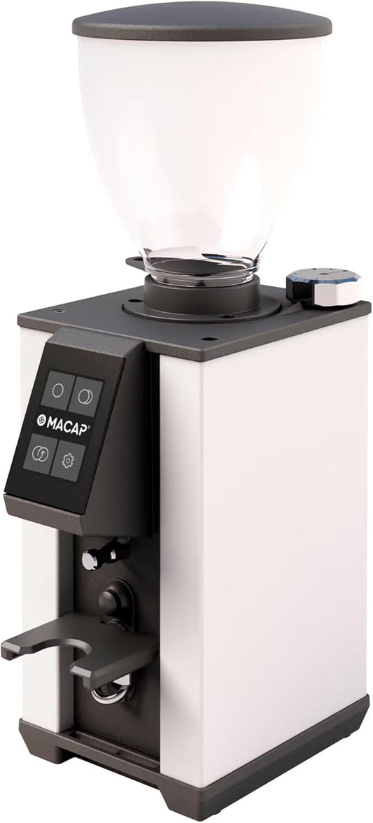 LEO 55 Touch Burr Coffee Grinder, White – 55mm Flat Burrs, Compact & Quiet, Stepless Micrometric Adjustment, Precision Grinding, Home Espresso Machine Compatible, Touch Screen