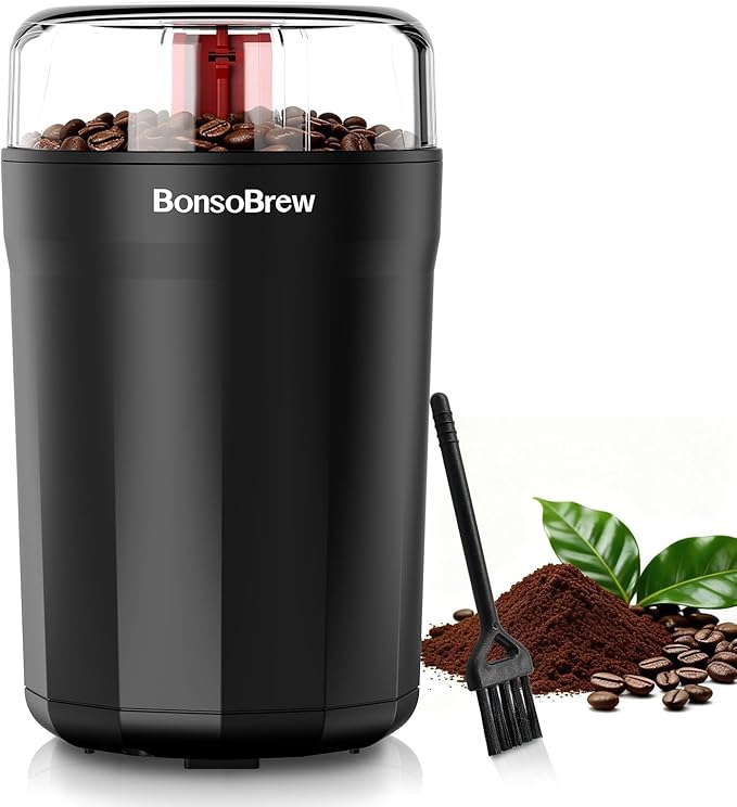 Electric Coffee Grinder, Spice Grinder, One Touch Coffee Mill for Beans, Spices and More, with Clean Brush Black