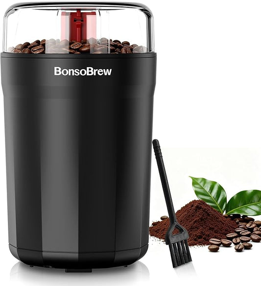 Electric Coffee Grinder, Spice Grinder, One Touch Coffee Mill for Beans, Spices and More, with Clean Brush Black