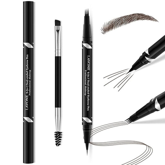 LAVONE Eyebrow Pen,2-IN-1 Dual-ended Waterproof Eyebrow Pencil,with 4 Tip Microblading Eyebrow Pen and Ultra-Precise Brow Pencil,Dual-ended Eyebrow Brush,Eyebrows for Natural Looking-Medium Brown