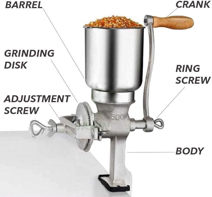 Grain Mill Iron Grinder Manual Food Grinder Hand Crack Hand Operated Mill for Corn Crank Grains Oats Wheat Coffee Nuts Malt